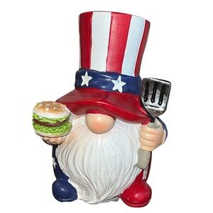 Patriotic Chef Gnome 4.25" Figurine with Burger and Spatula